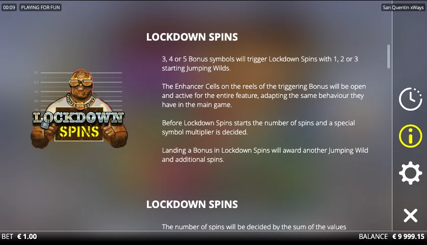 San Quentin slot reels showing symbols and bonus features in action