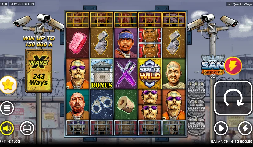 an Quentin slot prison-themed background with detailed symbols